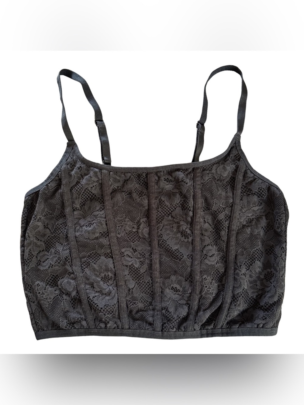Colsie Black Floral Lace Corset Crop Top Size Small Y2K Coquette